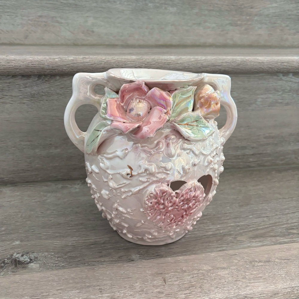 Floral Ceramic Vase with Heart Design